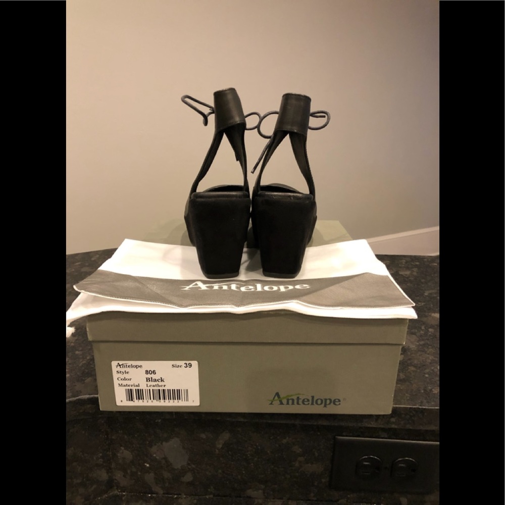 Antelope Black Leather Mary Jane with Suede Wedge - Picture 5 of 7